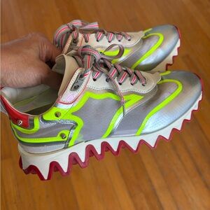 Christian Louboutin Silver and Neon Yellow Athletic Shoes